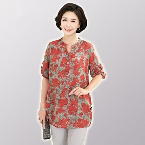 Large Size Women Clothing Floral Print Blouse Female Cotton Linen Shirts Loose 6xl Shirts Lady Pluse Size Tops Blusas Femininas