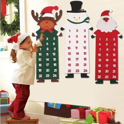 Big Felt Christmas Advent Calendars with Pockets Santa/Reindeer/Snowman/Forest Man Home Wall Decor Hangers