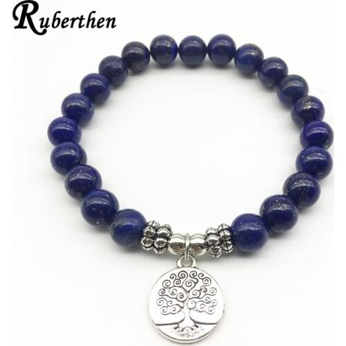 Ruberthen Fashion 2018 Lapis Lazuli Mala Bracelet Healing Wrist Tree of Life Jewelry Best Gift for Mother`s Day Drop Shipping