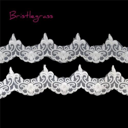 BRISTLEGRASS 1 Yard Embroidered Flower Vine Tulle Mesh Lace Trims Applique Patches Bridal Wedding Dress Costume DIY Sewing Carft