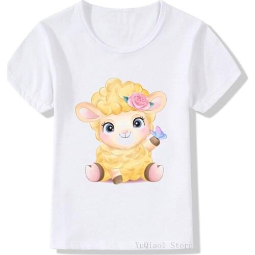 Kawaii Little Floral Sheep/Duck/Panda/Pig/Sloth/Elephant/Cow/Owl/Rabbit/Turtle Animal Print Kids T-Shirt Baby Boys Girl Clothes