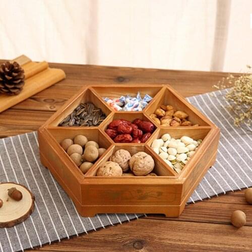 European creative solid wood candy box with lid dry fruit snack box home wooden nuts melon storage box wedding gift tray