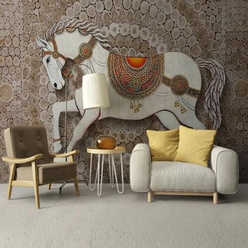 European Creative Noble Horse Wood Grain Mural Wallpaper Living Room Childrens Kids Bedroom Wall Cloth Home Decor Wall Covering