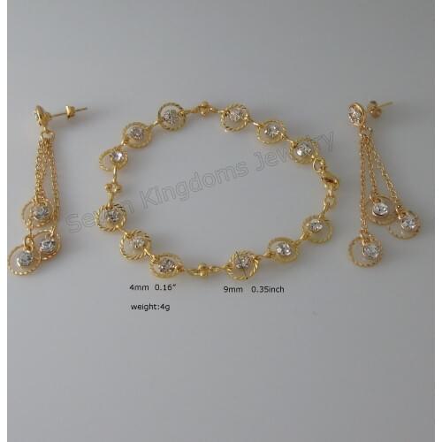 Foromace/ YELLOW GOLD GP OVERLAY 7.9" BRACELET & CARVED SURFACE MANY CIRCLES DANGLE 2.24" EARRING SET