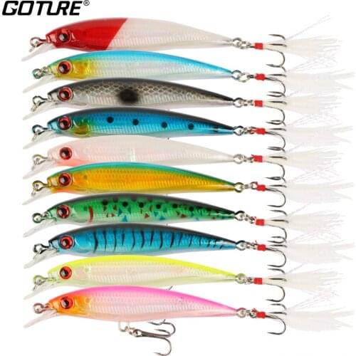 Goture 10pcs/lot 9cm 7.5g Minnow Fishing Lure With Feather Tail Wobblers Lake Fishing Hard Artificial Bait