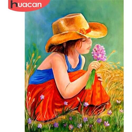 HUACAN DIY Diamond Painting Kit Girl Full Square Round Drill Diamond Embroidery Portrait Diamond Mosaic Cross Stitch Wall Art