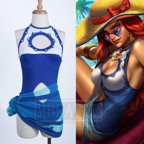 Game LOL Swimming pool Party Miss Fortune cosplay Costume The Bounty Hunter Swimsuit Tailor Made Free Shipping