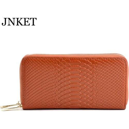 JNKET New Fashion Womens Crocodile Pattern Cowhide Wallet Double Zipper Wallet Card Holder Wallet Long Wallet Clutch Handbag