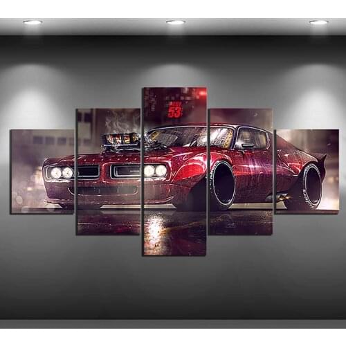 HD Prints Painting 5 Panel Vehicle Retro Sport Car Pictures Wall Art Modular Canvas Poster Modern Bedside Background Home Decor
