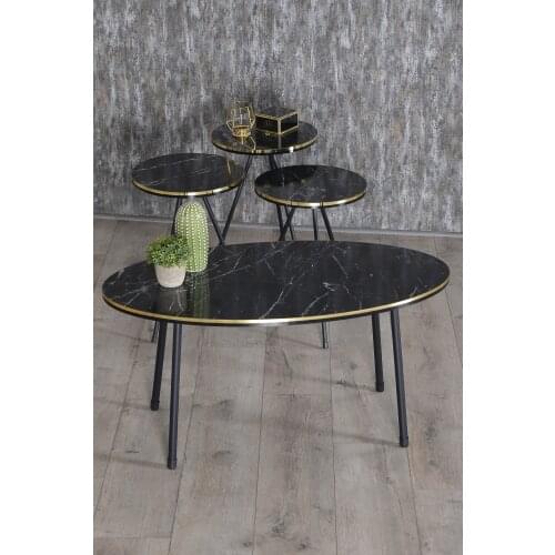 Zigon Coffee Table And Coffee Table in the Middle Ellipse Set Black Metal Foot Double Gold Bendir