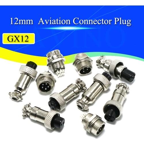 1set GX12 2/3/4/5/6/7 Pin Male + Female 12mm Circular Aviation Socket Plug Wire Panel Connector with Plastic Cap Lid
