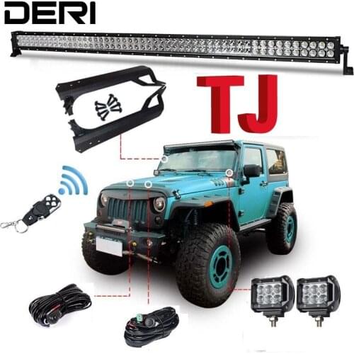 50 inch 288W Offroad Dual Row Straight Combo LED Work Light Bar Mount Brackets Remote Controller Kit for Jeep Wrangler TJ 97-06