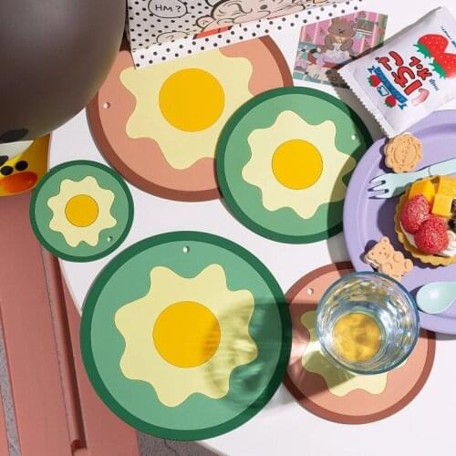 Korean Creative Fried Egg Placemat Heat Insulation And Anti-Scalding Household Breakfast Table Mats Pot Mat 4 Pieces