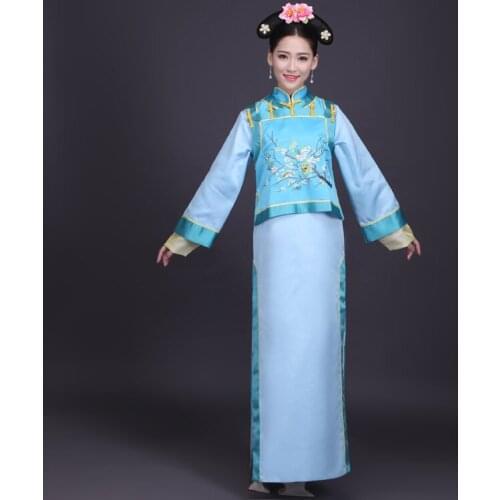 Costume with Headwear Chinese Folk Dance Women The Qing Dynasty Costumes Princess Clothing Traditional Costume Hanfu Dress 89