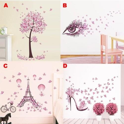 Creative Wall Sticker Flower Fairy charm beautiful Women Eye butterfly LOVE heart wall stickers For girls bedroom decoration