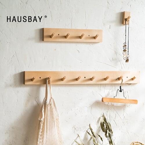 Nordic Style Solid Wood Hook Decorative Coat Key Storage Hooks Door Hanger Wall Hanging Rack Beech Wood Rack furnishing 04355