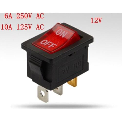 Cooking machine power switch 12V with light boat switch 15*21 rocker 2 block 3 foot KCD1-116B-3P-12V