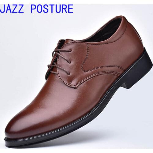 Mens leather shoes classic flat shoes brown black lace-up pointed shoes 2020 Q325