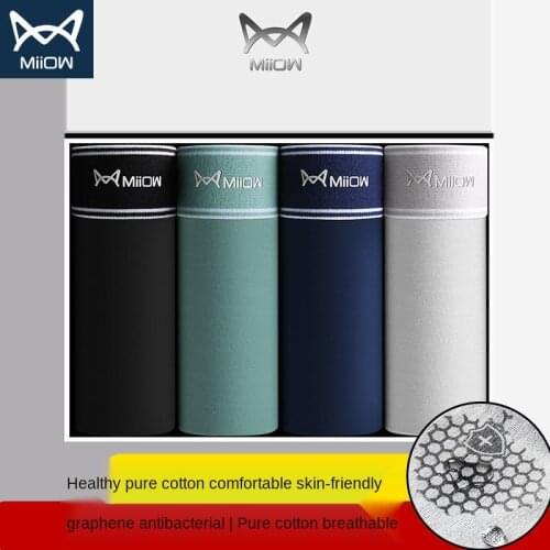 MiiOW Genuine Mens Underwear Mens Cotton Four-corner Shorts Graphene Antibacterial Sports Flat Corner Student Trend Pants Head