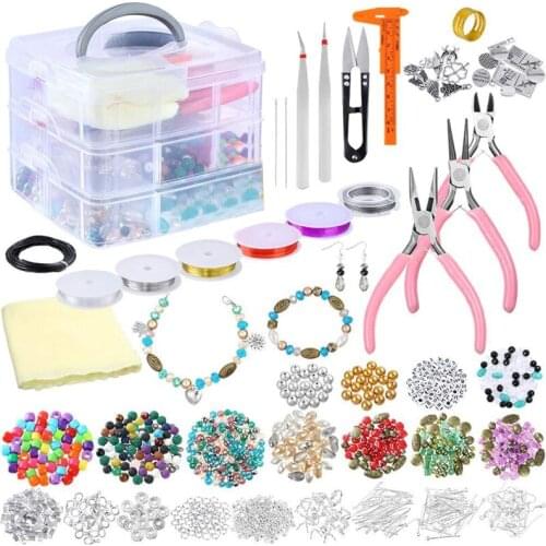 Jewelry Making Tool Kit with Beads Charms Findings Jewellery Pliers Beading Wire for DIY Necklace Bracelet Earrings Accessories