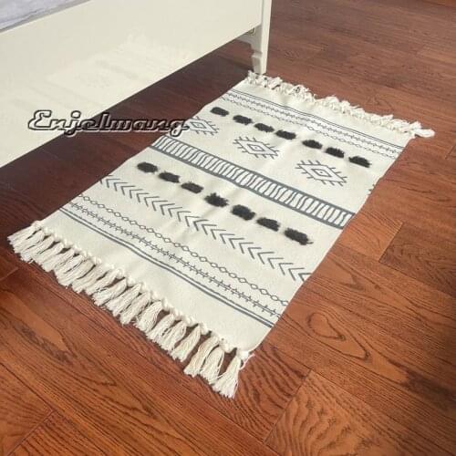 Turkish Cotton Linen Area Rug Set with Tassels Hand Woven Printed Rug/Mat Washable Entryway for Bedroom, Kitchen, Laundry Room