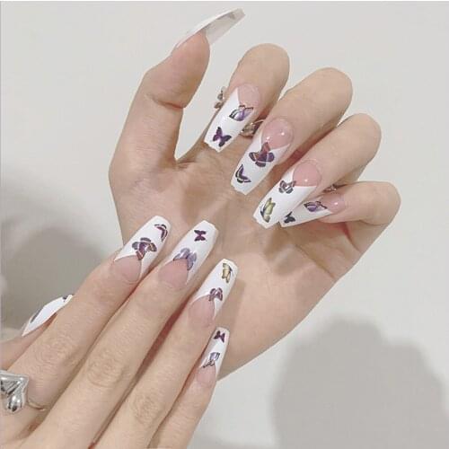 Butterfly Pattern Three-dimensional Butterfly Fairy Nail Art Wearable False Nails With Glue 24pcs/box With DIY Tools