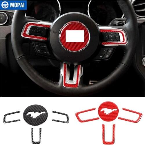 MOPAI Red Carbon Fiber Stickers for Ford Mustang 2015+ Car Steering Wheel Decoration Cover for Ford Mustang 2015+ Accessories