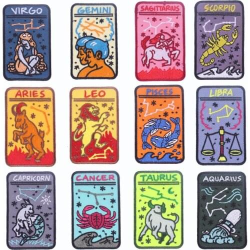 DIY Gemini Leo Embroidery Patches Sagittarius Iron on Patches For Clothing Backpacks Constellation Appliques Diy Hat Decor F