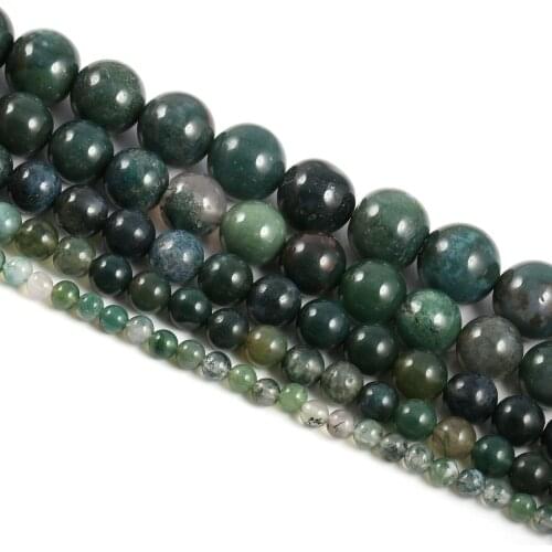 Natural Stone Aquatic Agates Beads 4/6/8/10/12mm Moss Agat Loose Beads for DIY Necklace Bracelet Jewelry Making Strand 15