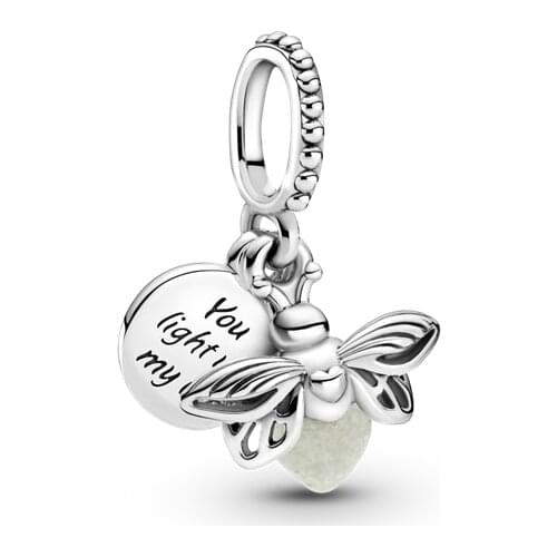 2021 New Product 925 Sterling Silver Glow in the dark Firefly Dangle CharmBeads Fit Original pan Silver 925 Jewelry Making