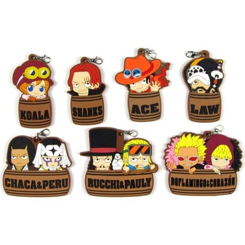 New Arrival One Piece Luffy Ace Nami Sabo Boa Hancock Zoro Chopper Trafalgar Law Japanese Anime rubber keychain strap D165