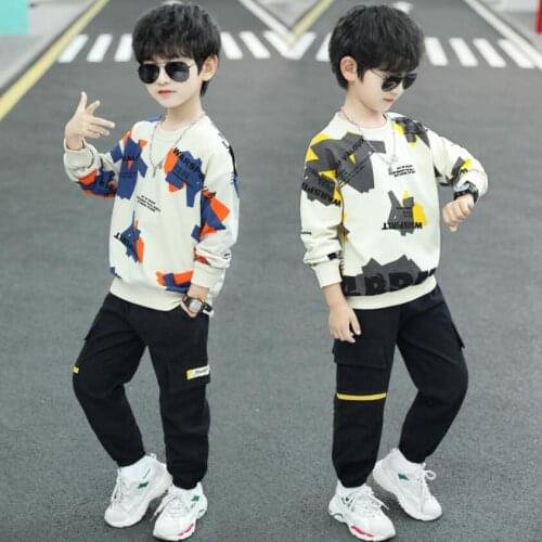 Baby boys autumn sets spring clothes for 3-13Y kids long sleeve T-shirt+pants 2pcs/set fashion boys O-neck cotton shirt+trousers