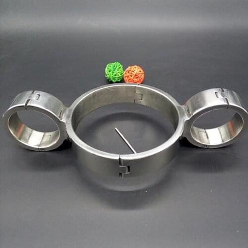 Stainless Steel Pillory Fix Neck Collar Handcuffs Wrist Restraint Bondage Lock Cangue Yoke Adult BDSM Sex Toy For Male Female