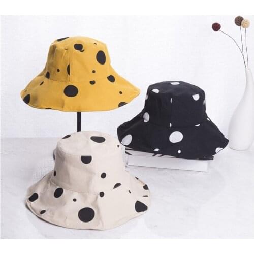 Summer Foldable Bucket Hat Women Outdoor Sunscreen Dot Print Fisherman Hat Summer Hats for Beach Women