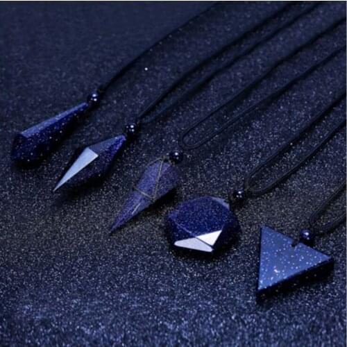 Natural blue sand stone pendant starry sky stone divination crystal lovers necklace men and women