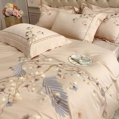 Luxury Embroider Bedding Set Duvet Cover Flat Sheet Pillowcase Queen King Adult Bed Linen Set