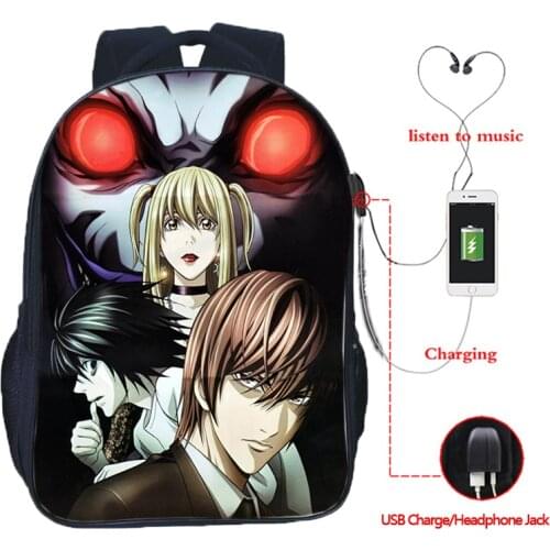 New Hot Death Note USB Charging School Bag high quality Laptop backpack School Bag Men Women Boys Girls USB Daily Backpack