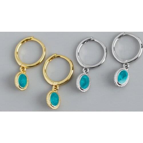 18k gold Authentic 925 Sterling silver Green Enamel Oval &Twisted Lines Hoop Huggie Earrings Fine jEWELRY TLE1108