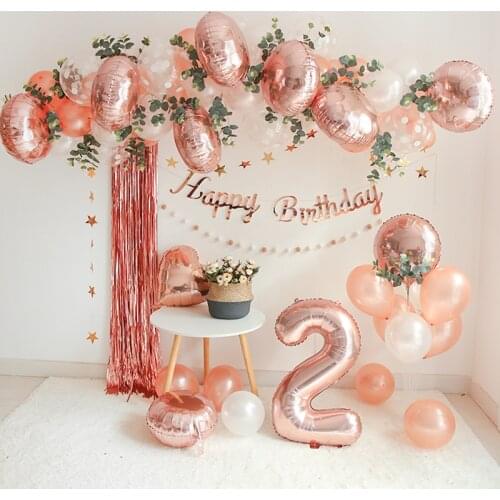 Rose Gold Balloon Arch Garland Kit Wedding Baby Shower Birthday Hen Anniversary Party Balloon Decoration with foliage Backdrop