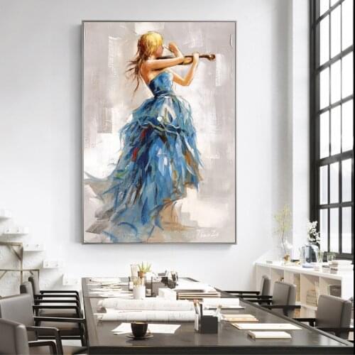 Modern Girl Playing The Violin Canvas Paintings Posters and Prints Ballerina Girl Wall Art Pictures for Living Room Home Decor