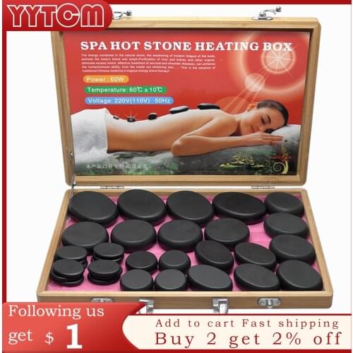 Tontin 38pcs/set body massage stone hot stone with 220V/110V Bamboo heating box Relieve Stress Back Pain Health Care
