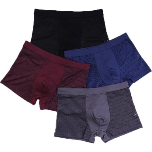 4pcs/Lot Mens Panties Male Underpants Man Pack Shorts Boxers Underwear Slip Homme Calzoncillos Bamboo Hole Large Size 5XL