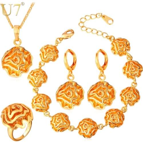 U7 Dubai Gold/Silver Color Jewelry Sets For Women Flower African Costume Jewelry Set Wedding For Brides S695