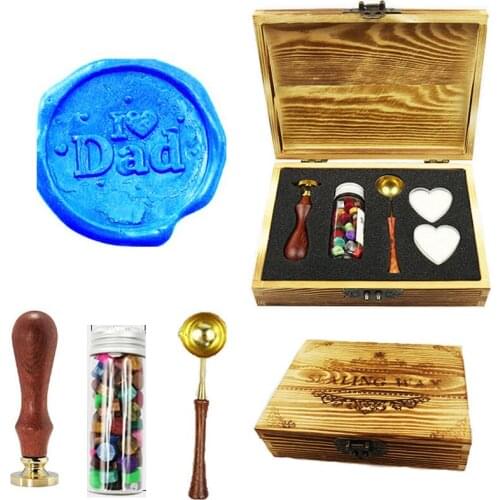 I Dad Heart Fathers Day Wax Seal Stamp Kit Wood Gift Box Rosewood handle ,Wedding Invitations Seal Stamp