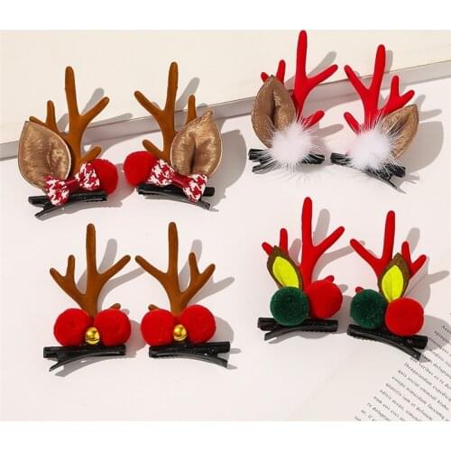Imixlot New Creative Cute Christmas Series Hair Clips Women Kids Deer Antlers Plush Ball Hairpins Headdress Xmas Party Gifts