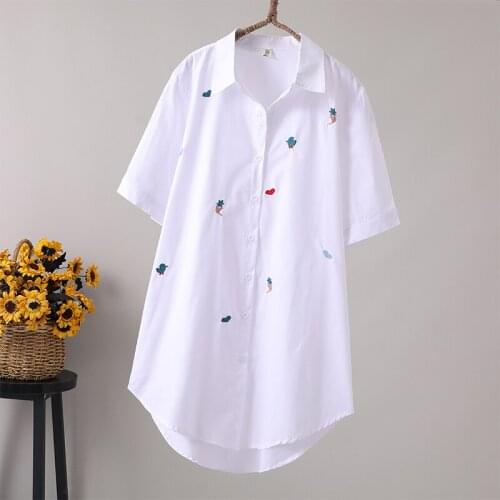 All match casual embroidery women shirts 2020 summer new v-neck short-sleeved long loose female shirts outwear tops