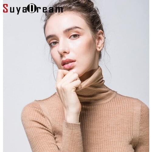 Women Wool Pullover 100%Merino Wool Sweater For Women Turtleneck Rib Knits 2019 Fall Winter Sweaters Bottoming Knitwear