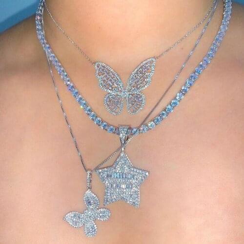 2021 New Fashion Bling Baguette Cubic Zirconia CZ Paved Women Girl Jewelry Cute Lovely Beautiful Butterfly Animal Necklace