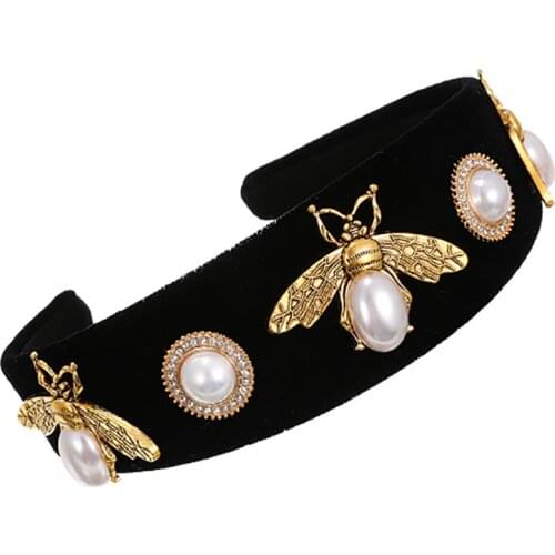ZHINI New Wide Size Black Color Headbands for Women Elegance Charm Imitation pearls Heart Hairband Hair Accessories Jewelry Gift