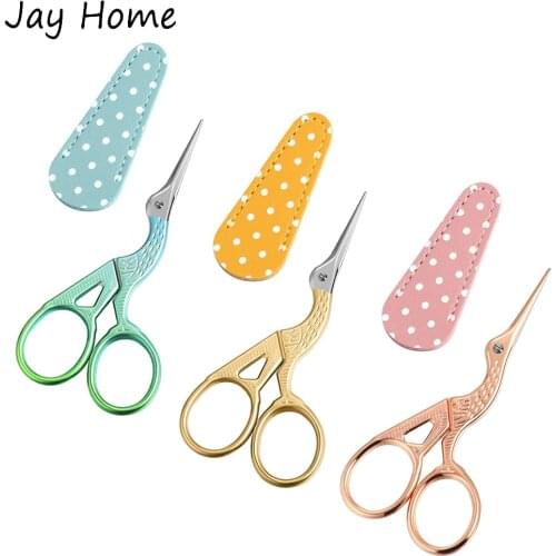 1PC Stainless Steel Sewing Embroidery Scissors with Leather Scissors Covers Stork Sharp Shears Scissors for Fabric Cutting